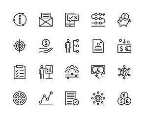 Business and finance vector linear icons. Business management. Information, plan, marketing and more. Collection of business icons for websites. Editable stroke. © Andrii