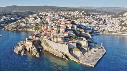Aerial view of the old town of Ulcinj, Montenegro in winter.