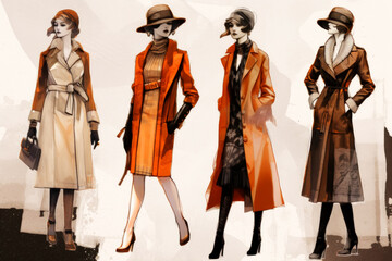 Fashion Book, blending ink pen sketches & watercolor, revealing dress design concepts. Dive into style, patterns, & haute couture with vivid illustrations & designer insights. Generative AI