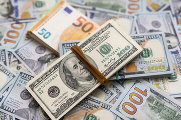dollar and euro banknotes, money
