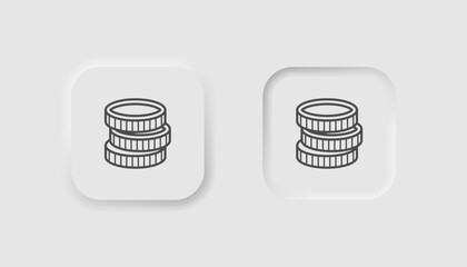 Coin stack icon in neumorphism style. Icons for business, white UI, UX. Investment symbol. Money savings, dollar increase, crisis, coin pile. Neumorphic style. Vector illustration.