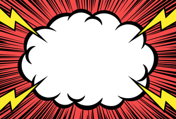 雲形のフレームと稲妻の背景素材　アメコミ風