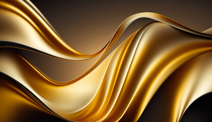 Golden Silk Waves Background. Generative AI.