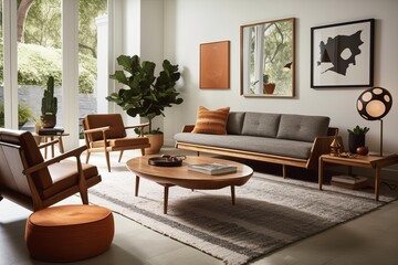 Interior design of modern scandinavian apartment, living room 3d rendering. generative AI digital illustration.