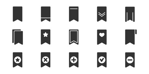 Bookmarks with star, check mark, cross mark, plus, add vector icon set