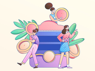 Holiday Shopping E-Commerce Online Shopping People Flat Vector Concept Operation Hand Drawn Illustration
