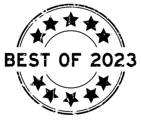 Grunge black best of 2023 word round rubber seal stamp on white background