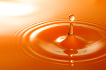 Macro orange drop,Macro orange water drop texture,Falling drop in orange water with splash,The waves after a few drops of orange juice. 