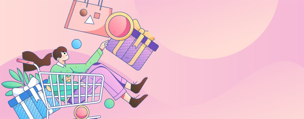 Holiday Shopping E-Commerce Online Shopping People Flat Vector Concept Operation Hand Drawn Illustration
