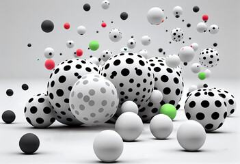 3d illustration of many balls falling on white background. Generative ai