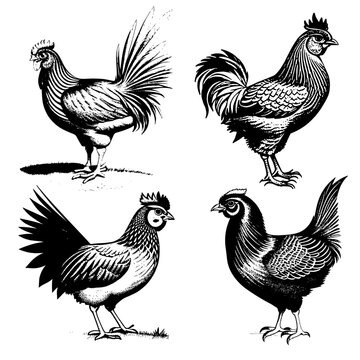 Vector image of a rooster. Vintage chicken illustration.