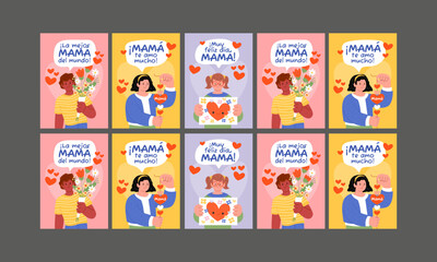 happy mother day social media stories template vector flat design
