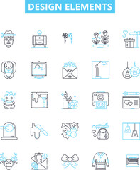 Design elements vector line icons set. Colour, Form, Line, Shape, Space, Texture, Balance illustration outline concept symbols and signs