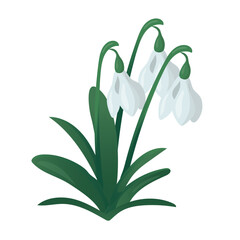 Spring concept. Flat cartoon illustration of spring coming with snowdrops