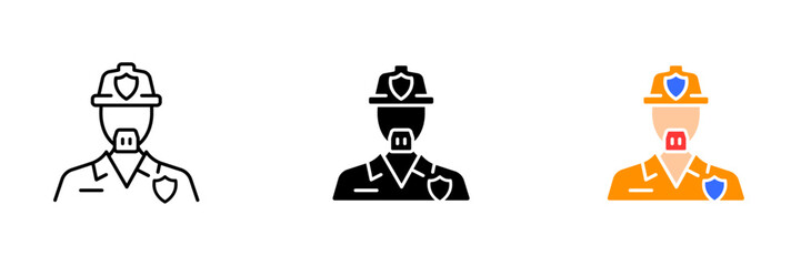 A vector illustration of a medical professional wearing scrubs and a stethoscope, ready to provide medical care and assistance. Vector set of icons in line, black and colorful styles isolated.