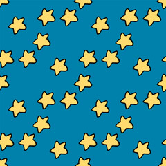 Seamless pattern with yellow stars on dark blue background. Vector image.