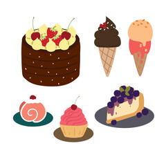 hand drawing cartoon set of cute dessert sticker set