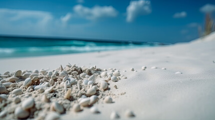 Fototapeta na wymiar White sand and the sea. Generative Ai. 