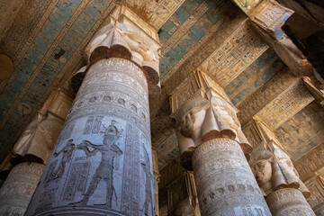 Abcient egyptian temple of Hathor (Dendra temple) in Qina, Egypt - obrazy, fototapety, plakaty