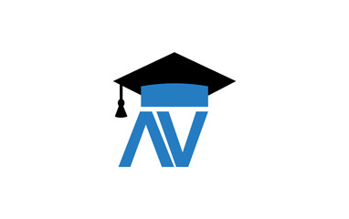 Education letter AV symbol. Graduation cap logo and sign