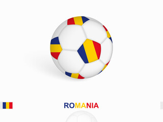 Soccer ball with the Romania flag, football sport equipment.
