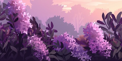 Fototapeta na wymiar A garden in spring with blossoming purple lilac flowers in the background, Generative AI