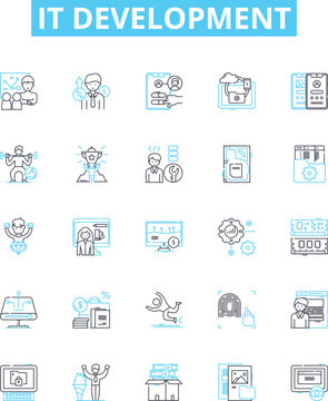 IT development vector line icons set. IT, development, software, coding, engineering, program, web illustration outline concept symbols and signs