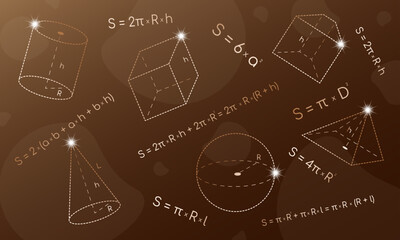 Mathematical background with formulas and geometric shapes for various purposes such as banner, wallpaper, poster background