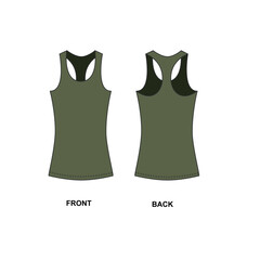 Vector drawing of a sports jersey in green color. Women's top template, front view. Crew neck sleeveless jersey tee sketch, vector.