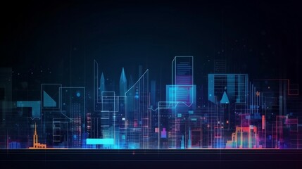 Obraz na płótnie Canvas Vector illustration urban architecture, cityscape with space and neon light effect. Modern hi-tech, science, futuristic technology concept. Abstract digital high tech city design for banner background
