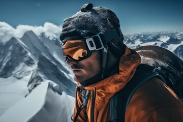 Climber Reaching Annapurna Summit, Exhaustion and Elation, Panoramic Himalayas View, Generative AI - obrazy, fototapety, plakaty