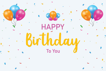 happy birthday lettering text banner with party element for celebration.