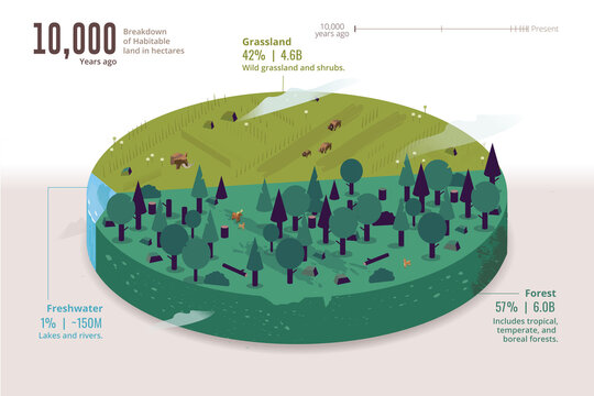 Habitable land by type, 10,000 years ago, illustration