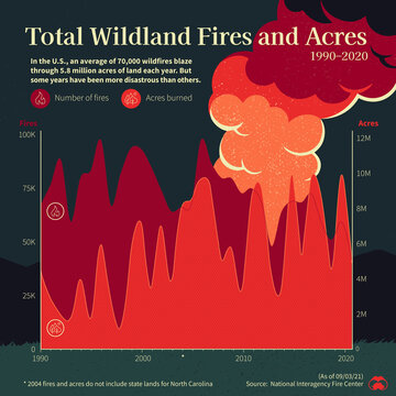 Wildfires in America 1990-2020, graph