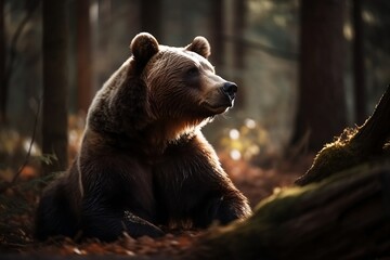 Big Brown Bear in Forest with Wildlife View and Natural Background