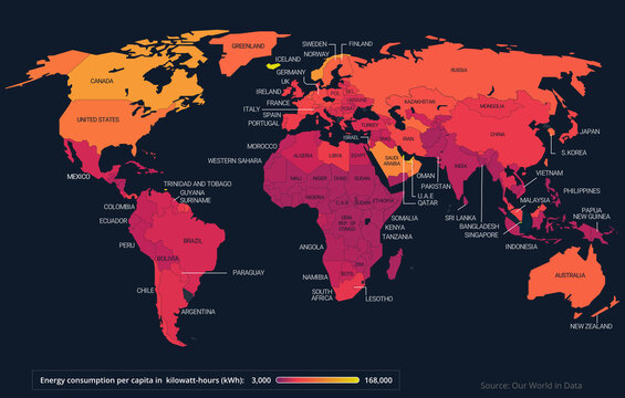 Fototapeta Energy consumption per capita, infographic map