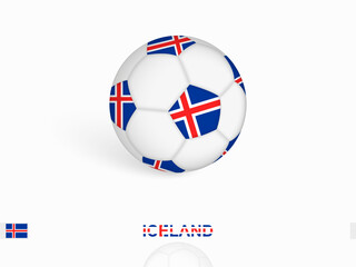 Obraz premium Soccer ball with the Iceland flag, football sport equipment.