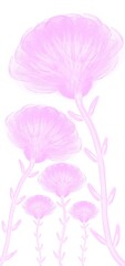 Modern futuristic mesh texture pink flowers on white background 