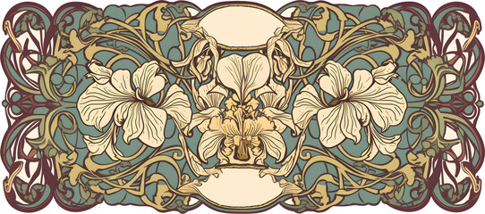 vintage items: label art nouveau - orchid. Generative AI