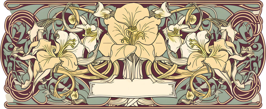 vintage items: label art nouveau - orchid. Generative AI