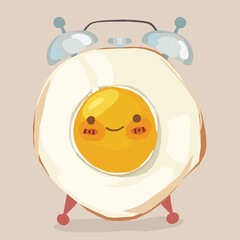 Funny fried egg in the form of an alarm clock. Vector illustration.