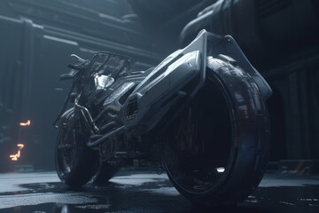 A futuristic motorcycle is parked in the garage. Generative AI