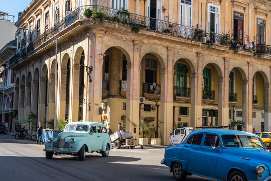 Ancient classic cars on the road, Old Havana