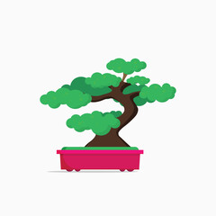 Vector illustration flat icon of bonsai tree