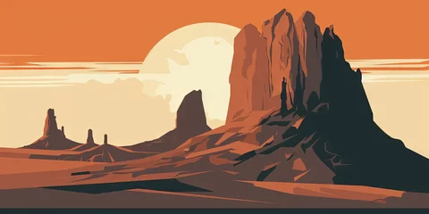 Peel and stick wall murals orange glow The scenery of Shiprock, New Mexicos southwestern desert landscape is beautiful, Generative AI