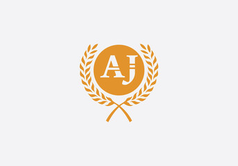 Laurel wreath logo and laurel wreath circle leaf icon design with letters. Laurel wreath leaf circle favicon and icon
