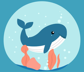 simple vector illustration blue whale