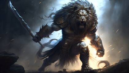 The giant king the strongest lion. Generative AI - obrazy, fototapety, plakaty