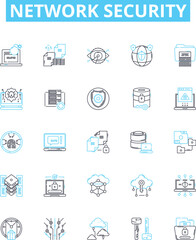 Network security vector line icons set. Network, Security, Cyber, Intrusion, Firewall, Malware, Antivirus illustration outline concept symbols and signs