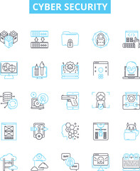 Cyber security vector line icons set. Cybersecurity, Cybercrime, Hacking, Encryption, Firewalls, Antivirus, Patching illustration outline concept symbols and signs